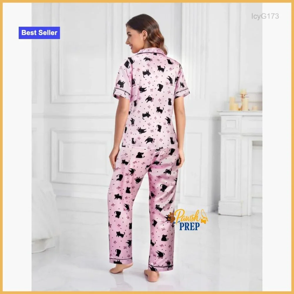 X-Small Satin Pajama Set Short Sleeve Button Down Matching Sleepwear